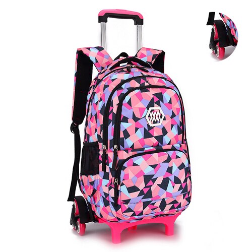 Sixrays børn drenge piger trolley skoletaske bagage bogtasker rygsæk nyeste aftagelige børn skoletasker med 3 hjul trapper: Sort