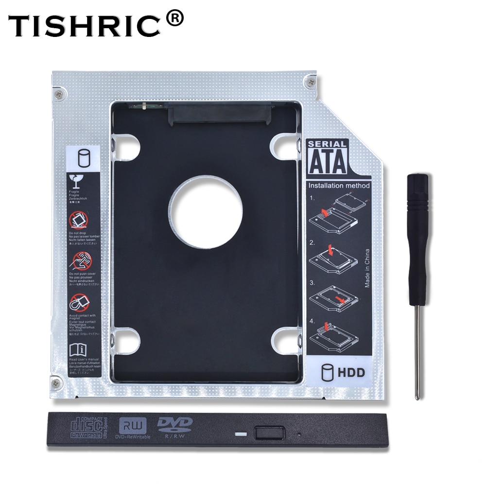 TISHRIC Aluminium 2nd HDD Caddy 12.7mm SATA 3.0 CD DVD naar HDD Voor 2.5 &#39;&#39;SSD HDD Case behuizing CD-ROM Optibay