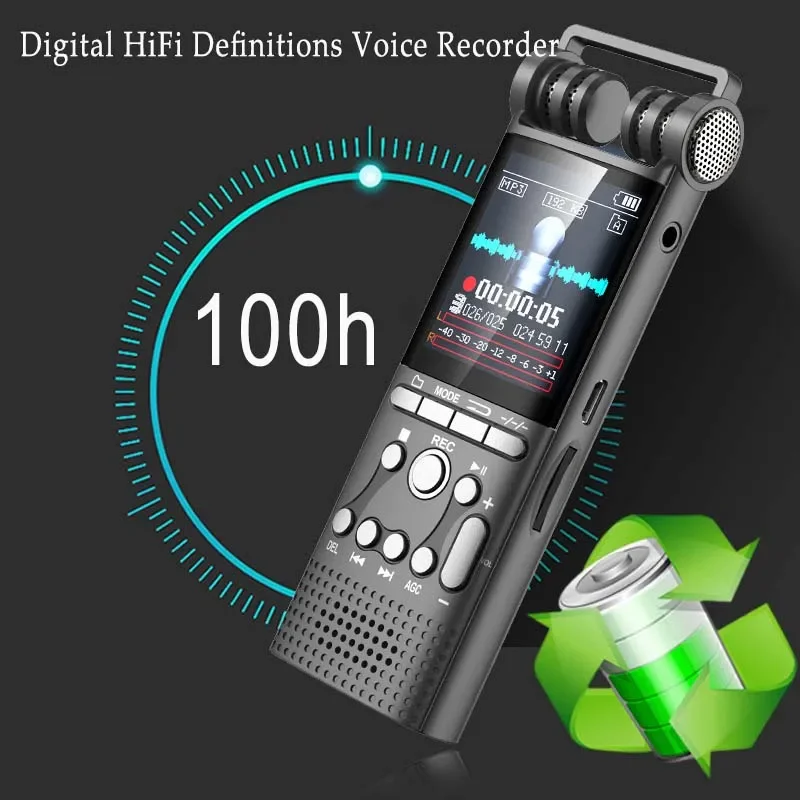Professionele spraakopname geactiveerde digitale audiorecorder USB Non-stop 100 uur Pcm 1536 kbps externe microfoon 8 GB/16 GB/32 GB