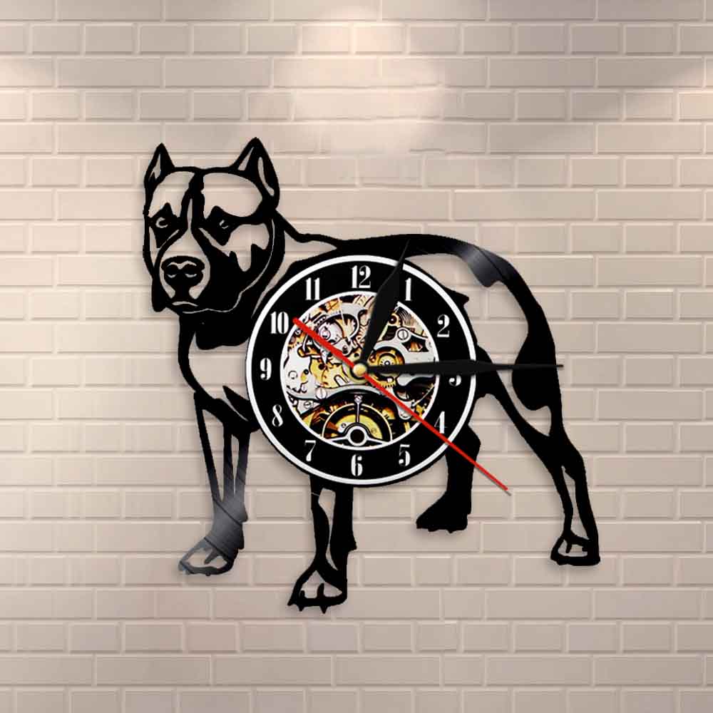 Pitbull vægur hund race pitbull mom vinyl rekord væg ur vintage ur indretning amerikansk mobber mor væg kunst