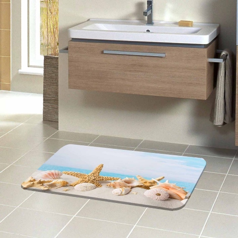 Anders Tropische Gele Strand Zand op Zee Sterren Schelpen 3d Patroon Bad Matten Anti Slip Soft Wasbare Badkamer Mat wc Tapijten