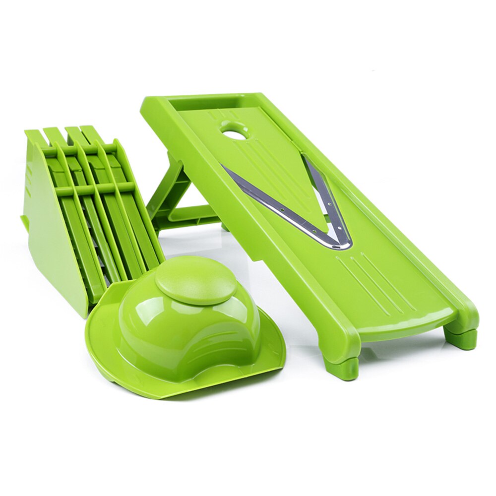 Mandoline Handleiding Groente Fruit Slicer Aardappel Wortel Rasp Ui Fruit Slicer Cutter Chopper Julienne Keuken Groente Tool: 5 in 1 Green
