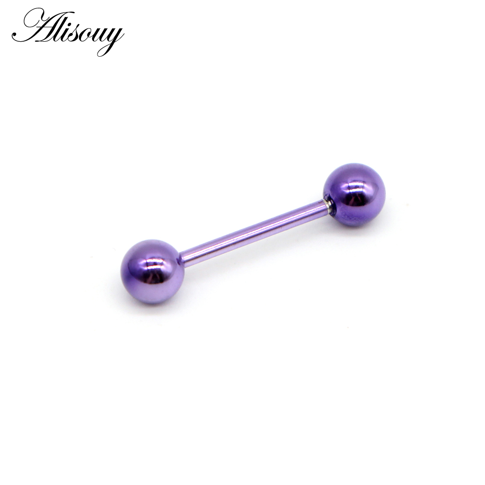 Alisouy 1 st 14g 9 Kleuren Tong Piercing Septum ear Kraakbeen nailTunnels Oordoppen labret lip Body piercing Sieraden 1.6*16*6mm: I Purple