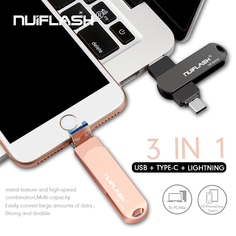 Memoria USB OTG de 128GB 256GB para iPhone y memoria USB typecs 8GB 16GB 32GB 64GB para X/8/7/7 Plus/6/6 s/5 /SE