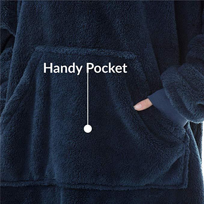 Winter Warm TV Sofa Blanket with Sleeves Fleece Pocket Hooded Weighted Blanket Adults Kids Oversized Sweatshirt Blanket for Bed