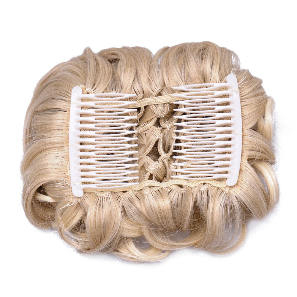 Delice – Chignon synthétique frisé avec peignes en plastique pour femmes, postiche à gros Chignon court blond, postiche à Clip