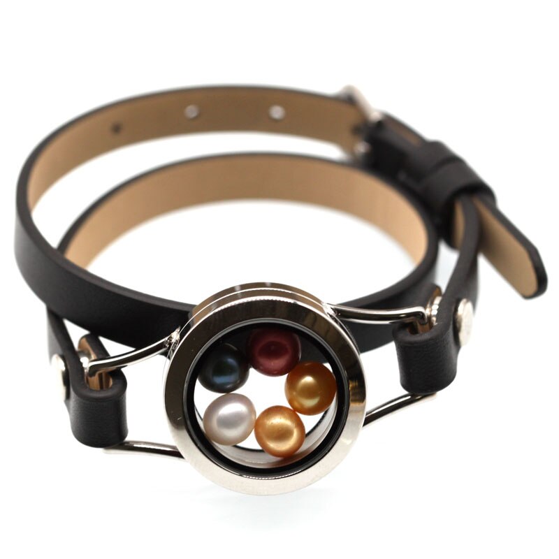 Leer Warp Armband 316L Rvs Parels Medaillon Drijvende Medaillon Voor Vrouwen 9 Kleuren Twist Glazen Medaillon