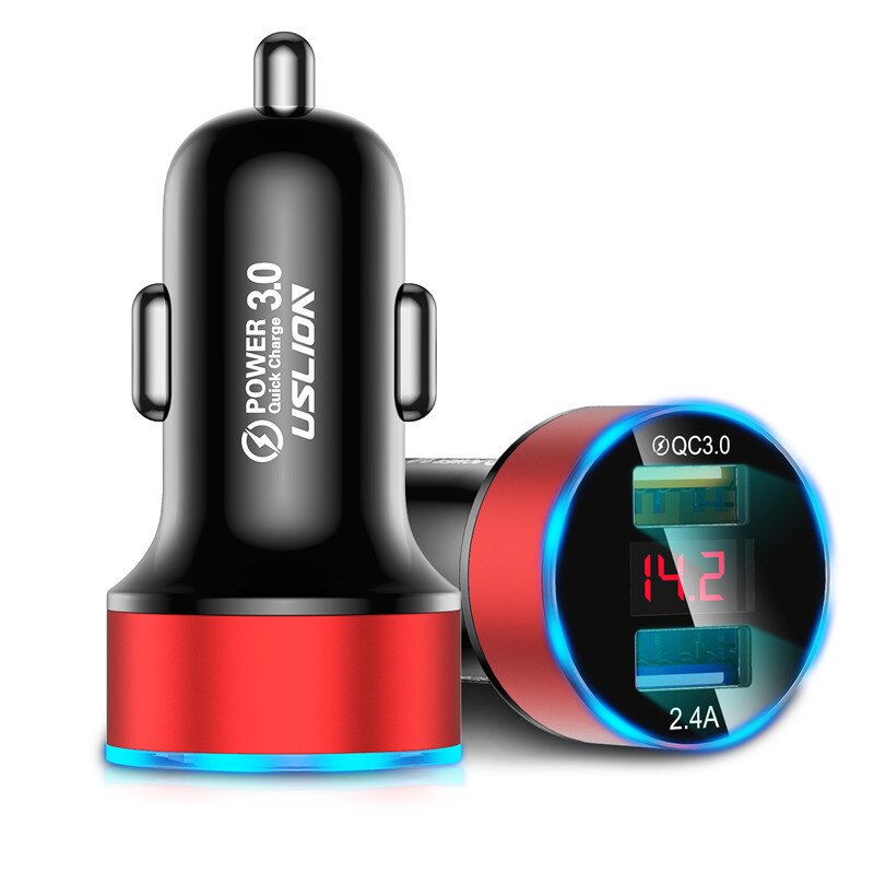 USLION 3A Mini Dual USB Car Charger For iPhone 11 XS MAX USB Fast Car Charging Mobile Phone Charger Adapter for Samsung Xiaomi: Red