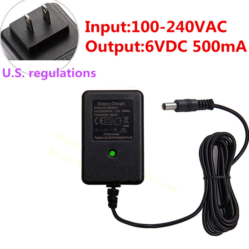 Cargador de coche de juguete con control remoto universal, dispositivo de carga de batería con agujero redondo de 6V/12V, regulación en ee.uu., Reino Unido, Europa, Australia: 6V500mA (M)