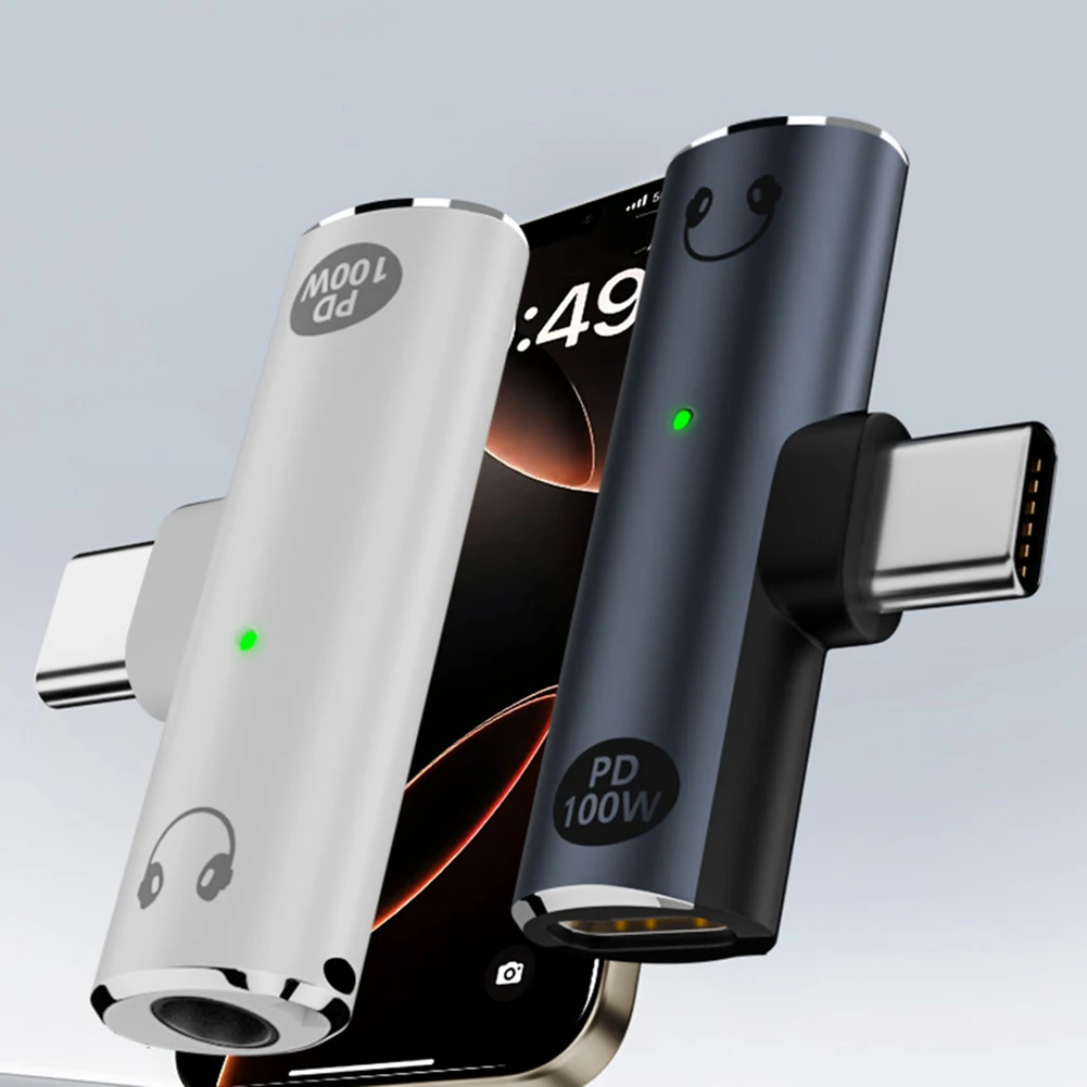2 en 1 conector de carga de auriculares tipo C adaptador de Audio auxiliar PD100W USB C a 3,5mm suministros de conector de auriculares HiFi