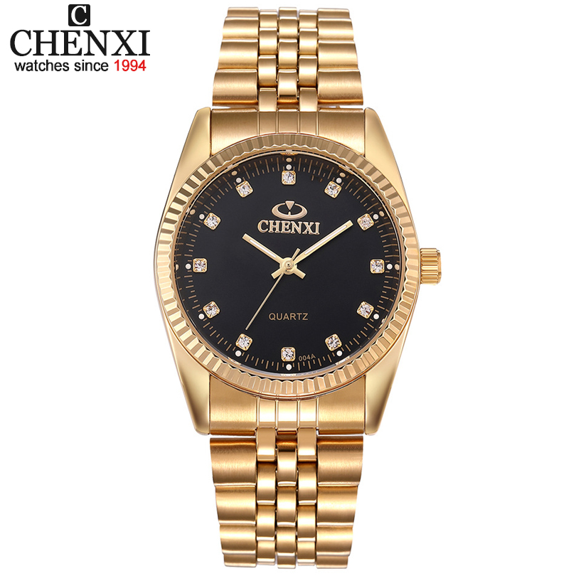 Chenxi Luxe Paar Horloge Golden Rvs Liefhebbers Horloge Quartz Horloges Voor Vrouwen &amp; Mannen Analoge Horloge