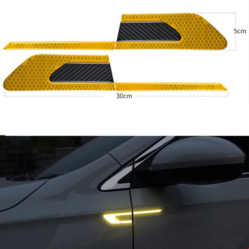 2Pcs/Set Car Reflective Safety Warning Strip Tape Car Bumper Reflective Strips Secure Reflector Stickers Decals: Yellow