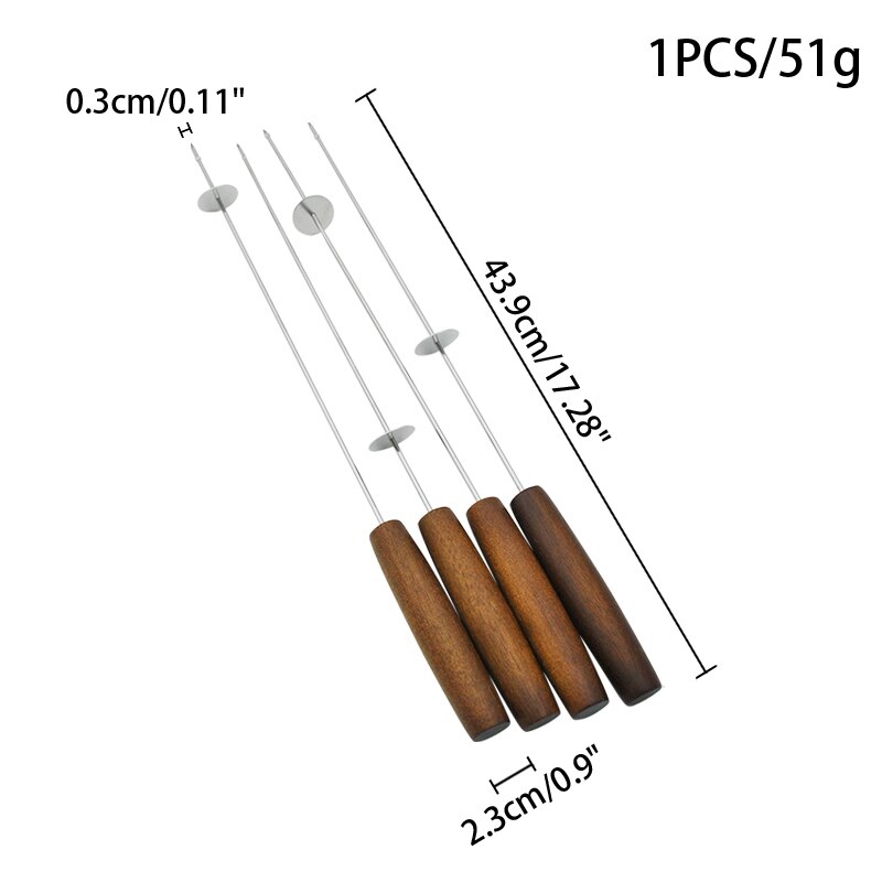 Useful Stainless Steel BBQ Tools Flat Barbecue Skewer BBQ Roasting Needle Wooden Handle Sticks Outdoor Camping BBQ 44cm 4-12pcs
