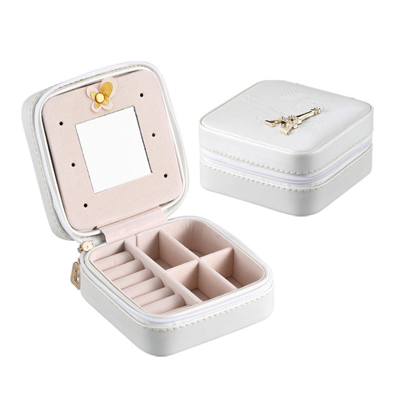 Guanya Stud Earrings Rings Jewelry Box Portable Storage Organizer Zipper Portable Women Useful Makeup Display Travel Case: White 2layer Tower