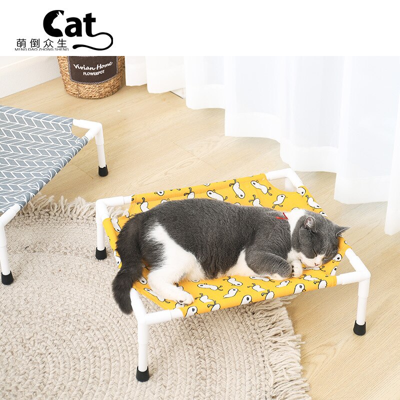 Wooden Elevated Summer Cat Bed House Pet House Pet Beds Wood Canvas dog Lounge Bed For Small Dogs Rabbit Puppy Durable Canvas