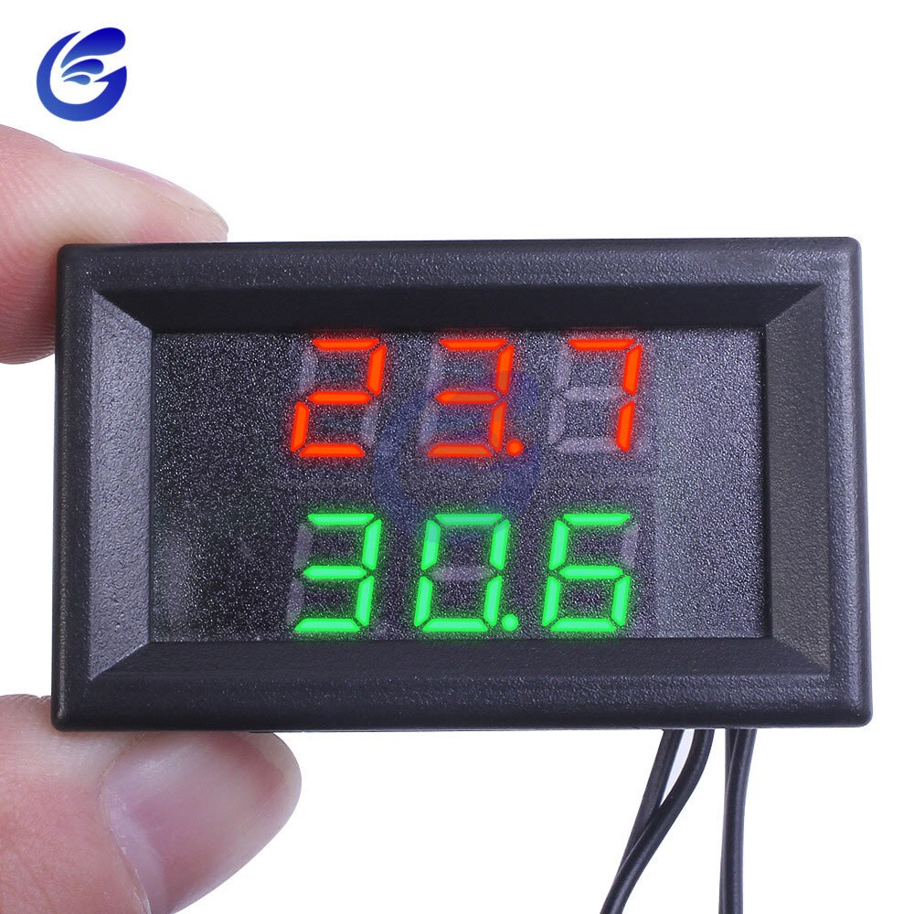 Dc 4v-28v mini dobbelt display digital temperaturregulator temperaturføler termometer testkontrol + vandtæt ntcprobe: 3 cifre 4v-28v grønne