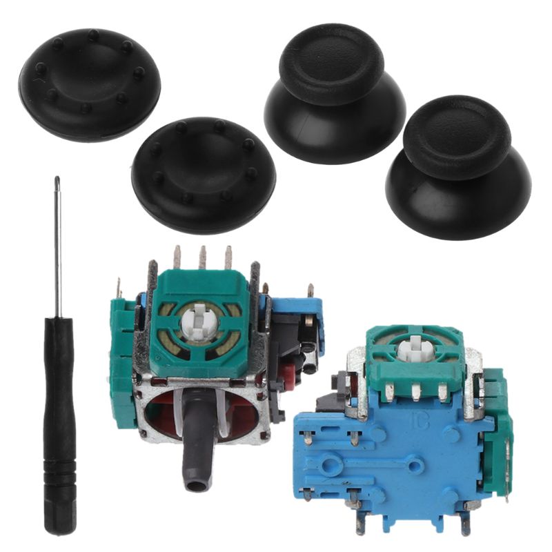 2022 3d analogachsenmodul potentiometer schwarzer joystick daumensticks silikonabdeckung schraubendreher ersatzsets für playstation
