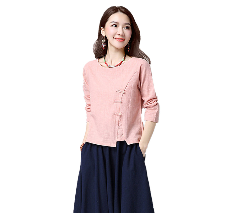 G-lignende forår kinesisk national kvinder tang jakkesæt vind bomuld linned tøj traditionelt tai chi tøj: Lyserød / M