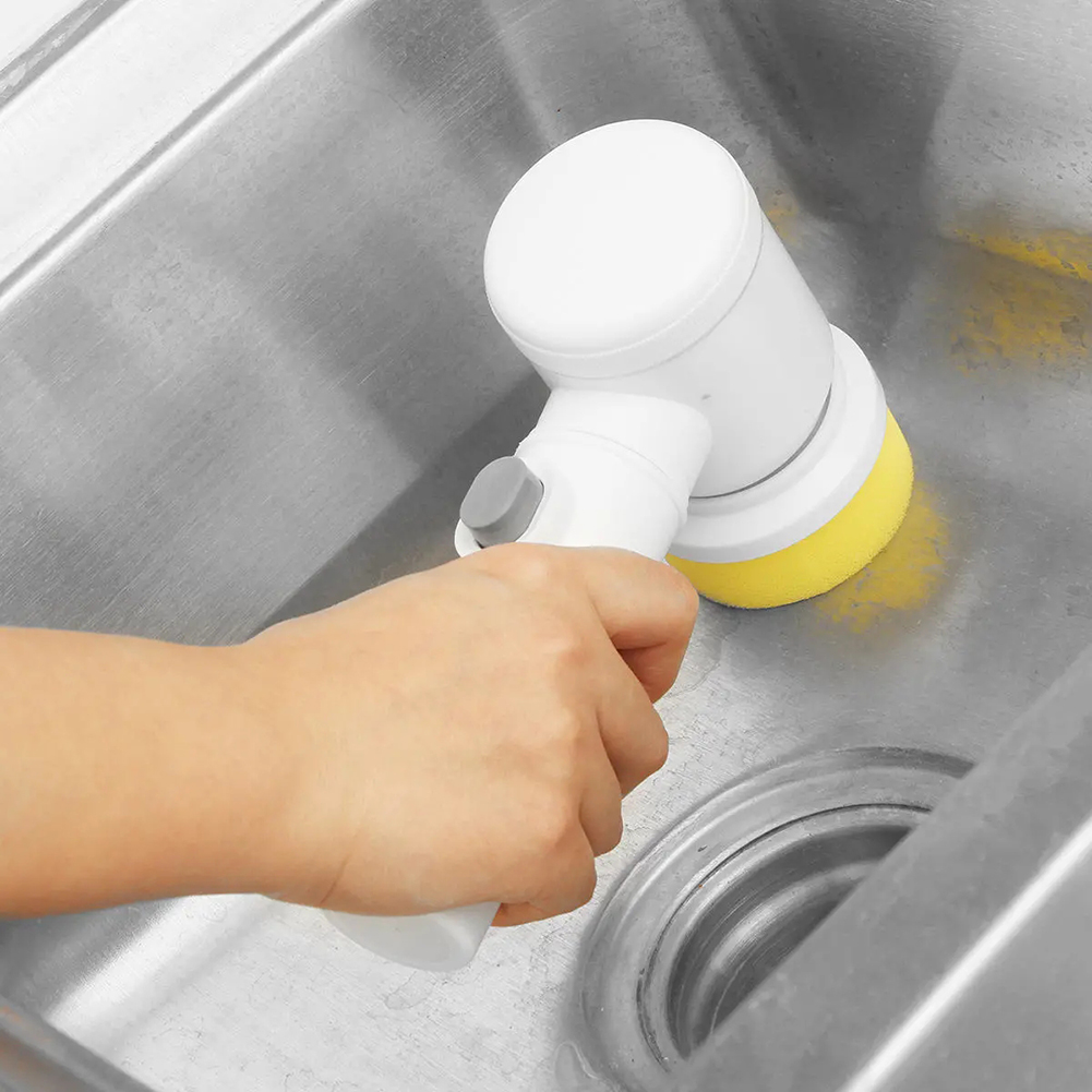 5- in -1 kädessä pidettävä kylpyammeharja keittiö kylpyhuone pesualtaan puhdistustyökalu 3 harjaspää tehokas puhdistus wc-altaan sähköharja
