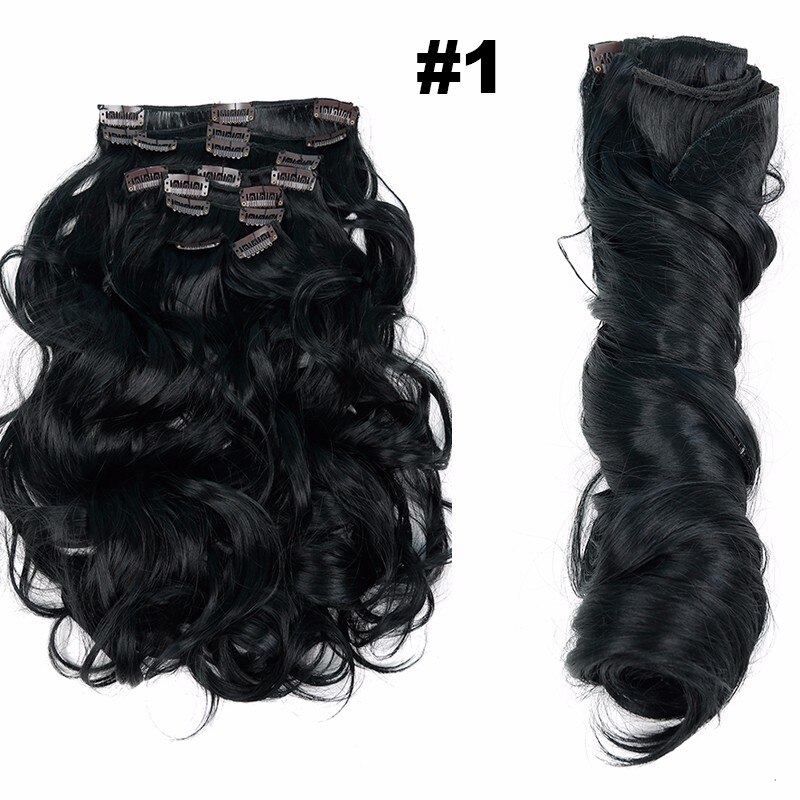 Feibin Clip en extensiones de cabello, peluca de pelo largo sintético ondulado 22 pulgadas 55cm, resistente al calor: # 1