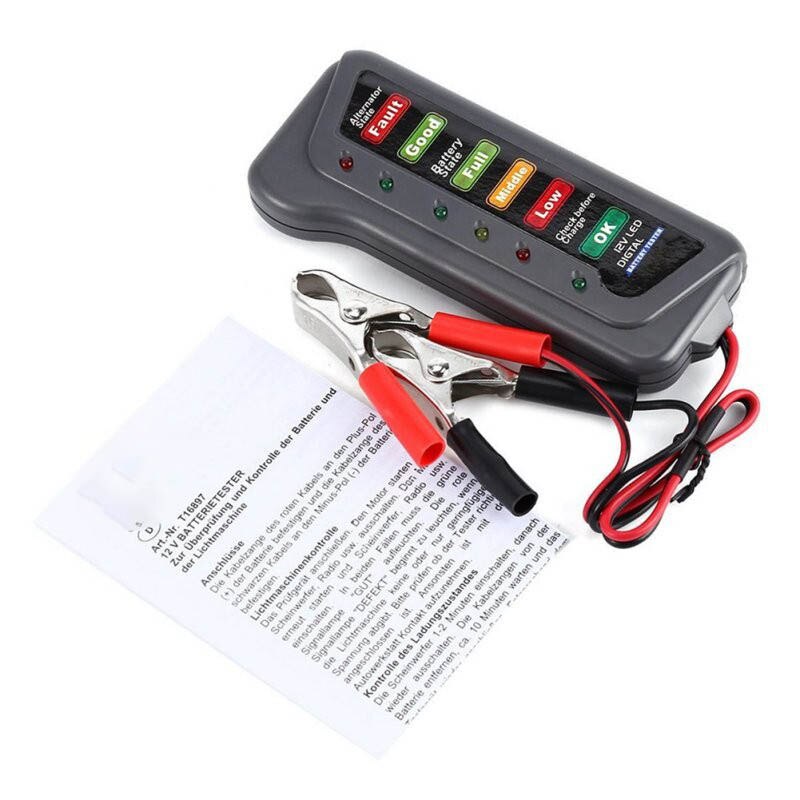 12V Battery Tester Car Battery Meter with Two Clips for Universal 12V Motorcycle Car
