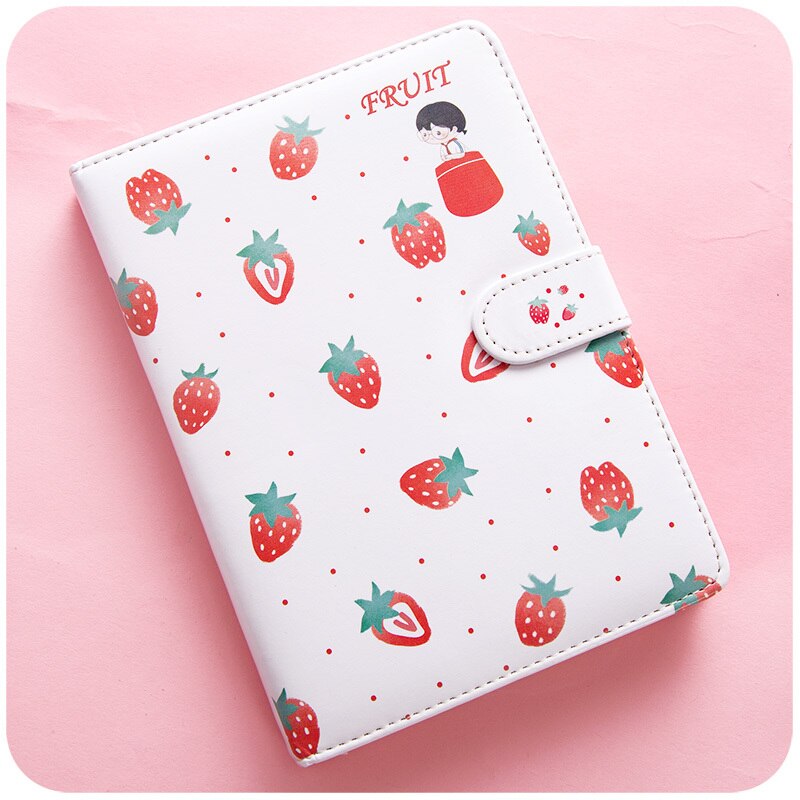 Bloc de notas estampado con forma de fruta, planificador con hebilla magnética, cuaderno de PU, Agenda anual, ilustración de Color, planificación diaria, papelería Kawaii: A