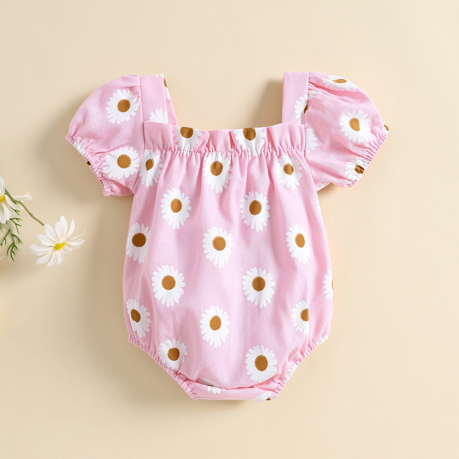 Zomer Baby Meisje Bodysuit Baby Meisje Kleding Kinderen Daisy Print Vierkante Hals Korte Mouwen Baby Meisje Jumpsuit Zomer Kleding