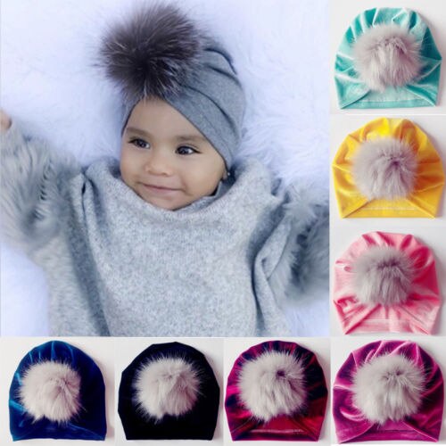 Neugeborenen Beanies Kleinkind Kinder Baby Junge Mädchen Turban Samt Beanie Hut Haar Ball Warm Caps