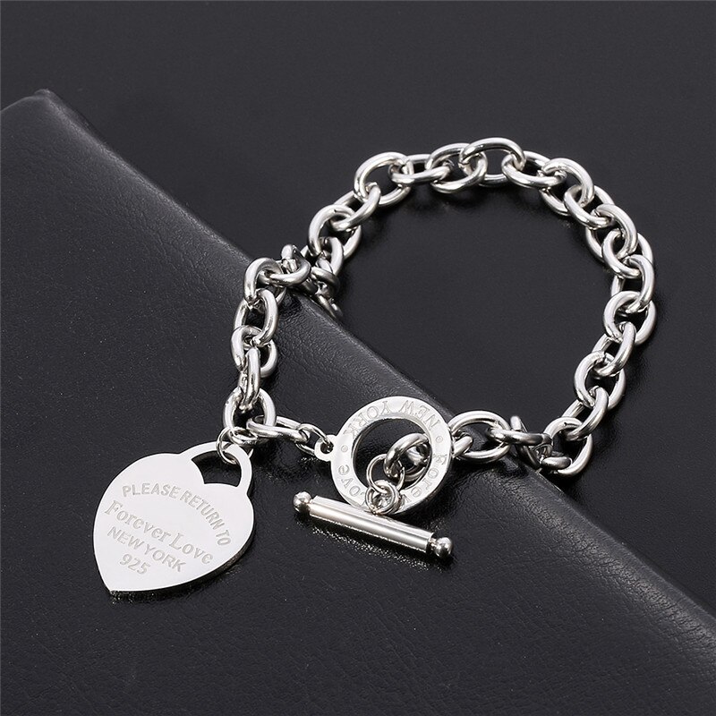 Stainless Steel Love Heart Bracelets For Women Party Jewelry Joyas de Chain Charm Bracelets Homme