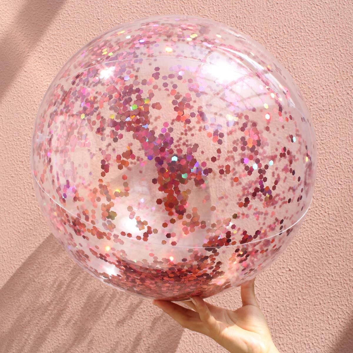 Style Transparent PVC Ball Water Toys Photographic Prop Inflatable Colored Sequins Beach Ball: 40cm Rose Gold Sequin Send Hand Pump