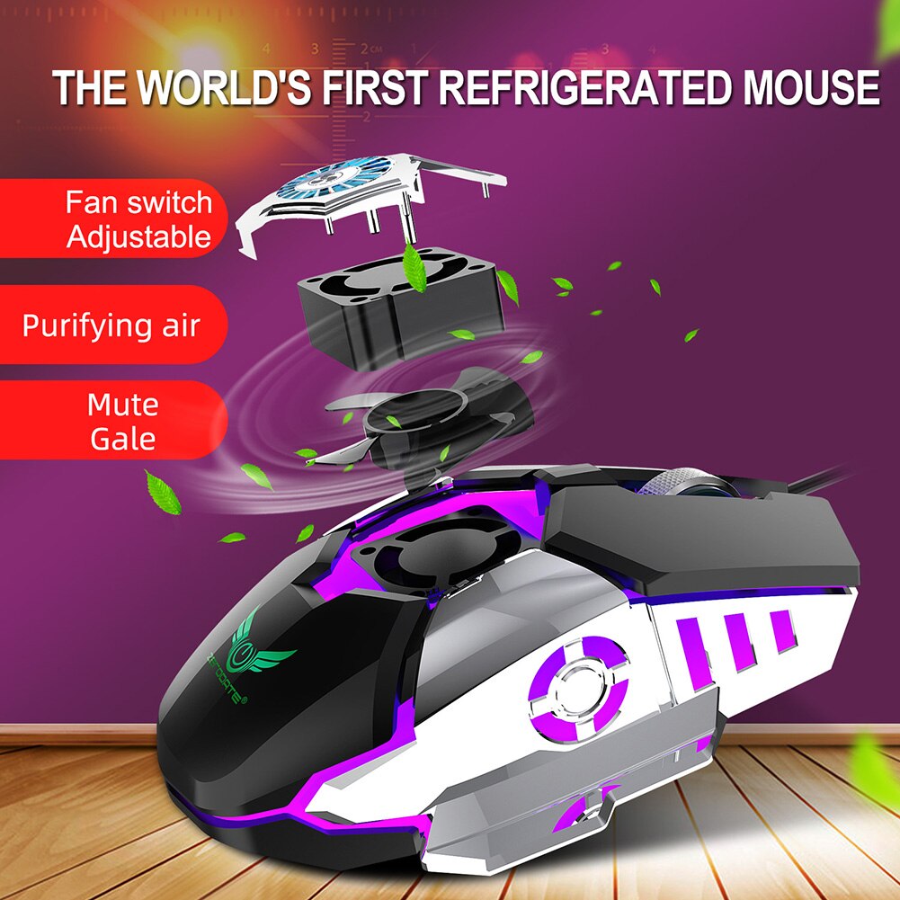 Gaming Mouse with Cooling Fan 1000-1600-6400 DPI Optical Mice for PC Gamer Laptop Desktop Computer Mouse