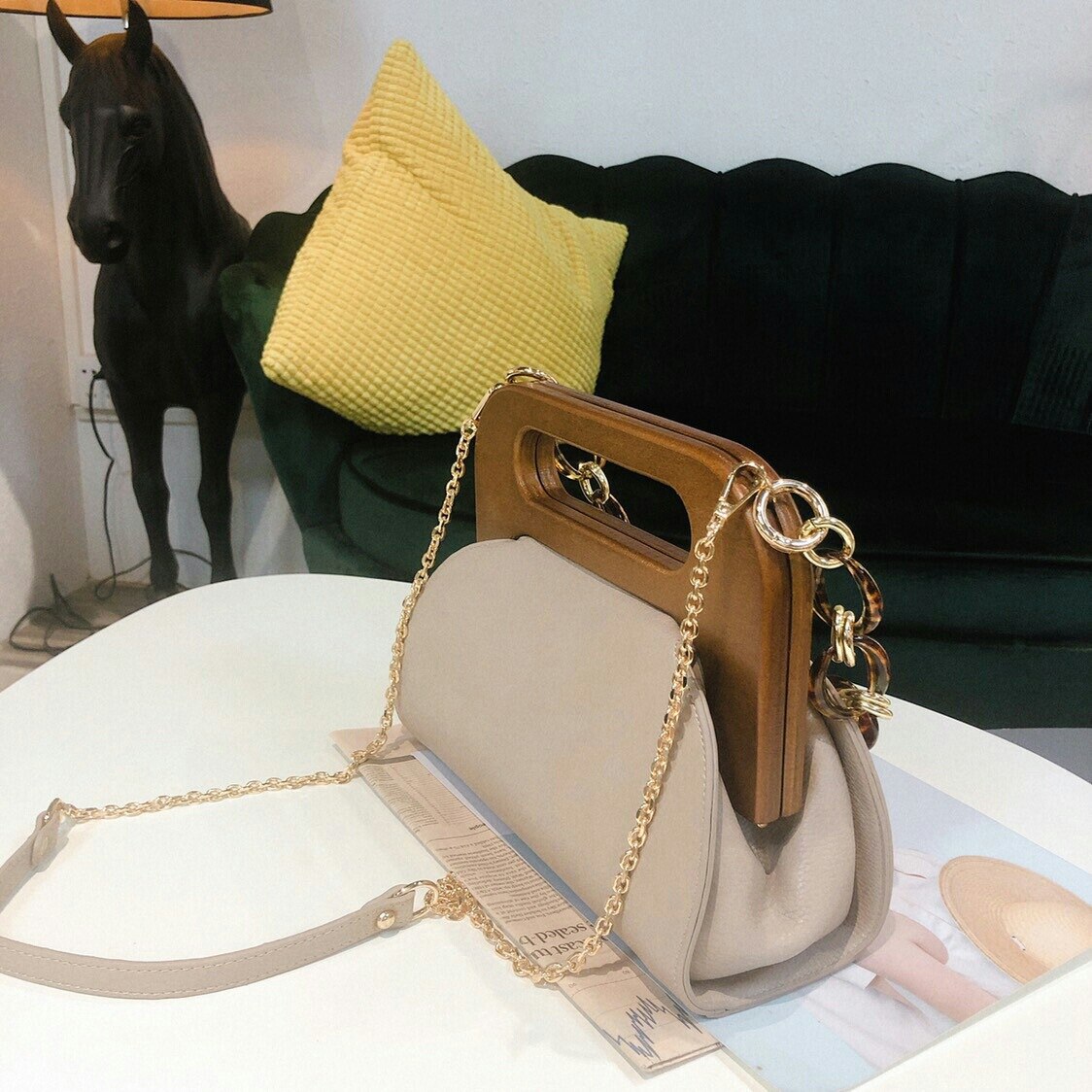 Houten clip tas dames handtassen acryl ketting schouder crossbody tassen dames luipaard schelp tas dames dames tassen
