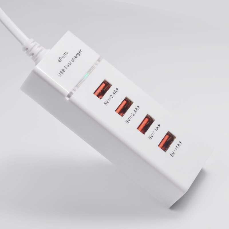 CinkeyPro 4-Ports USB Charger with LED Light Table Adapter Mobile Phone Fast Charging for iPhone iPad Samsung Universal: White