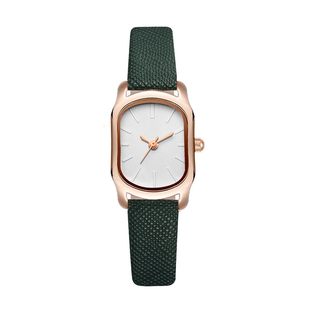 Relojes pequeños negros a la para mujer, relojes de pulsera de cuero Vintage para mujer, reloj de pulsera de cuarzo femenino Retro con esfera ovalada Simple: Verde