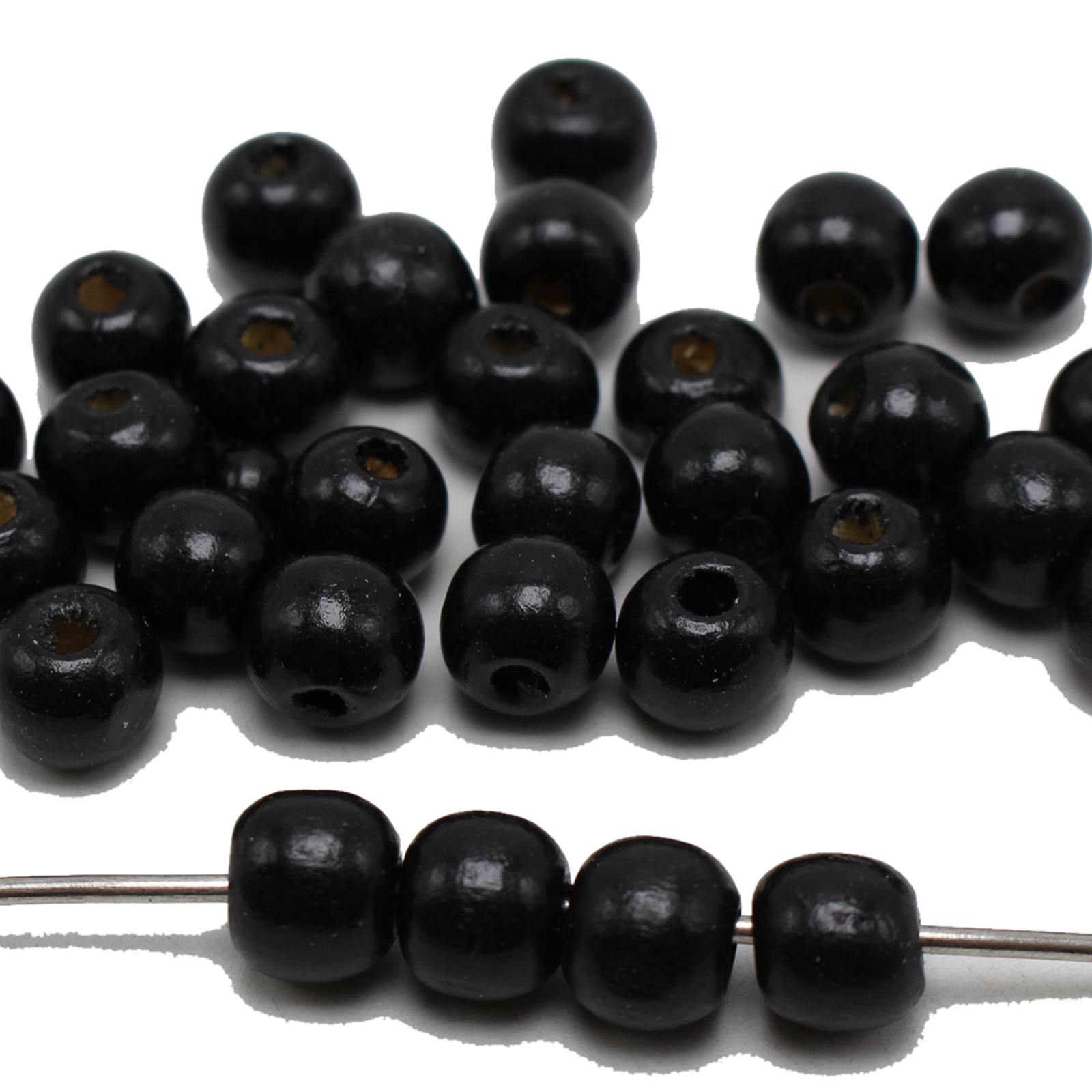 200 schwarz 10mm Runde Holzperlen ~ Holzperlen: Schwarz