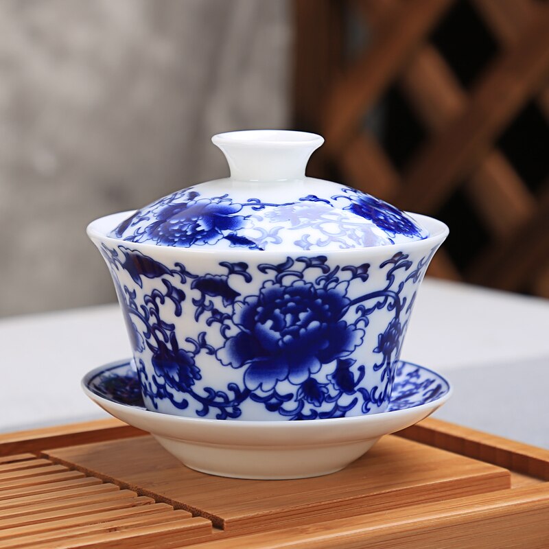 Jingdezhen Gaiwan Porzellan Keramik Tee Schüssel Untertasse Abdeckung einstellen 240ml Meister Pu'er Tasse Teegeschirr Getränk Tee Terrine Container: H Stil