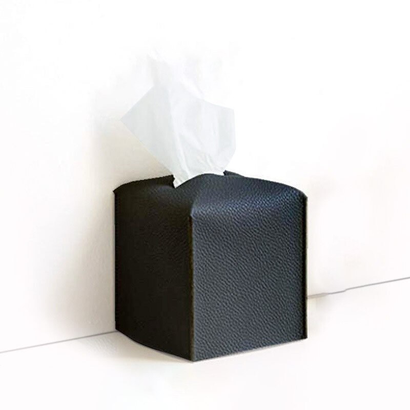 Caja de pañuelos cuadrada creativa para el hogar, Cube de cuero Pu de Color sólido, exquisito y moderno, almacenamiento para encimera de baño