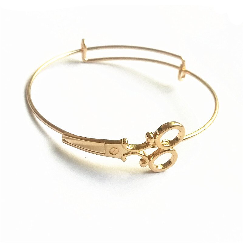 Hairdresser Bracelet Scissors Bangle Adjustable Wire Bracelet for Hairdresser: gold tone