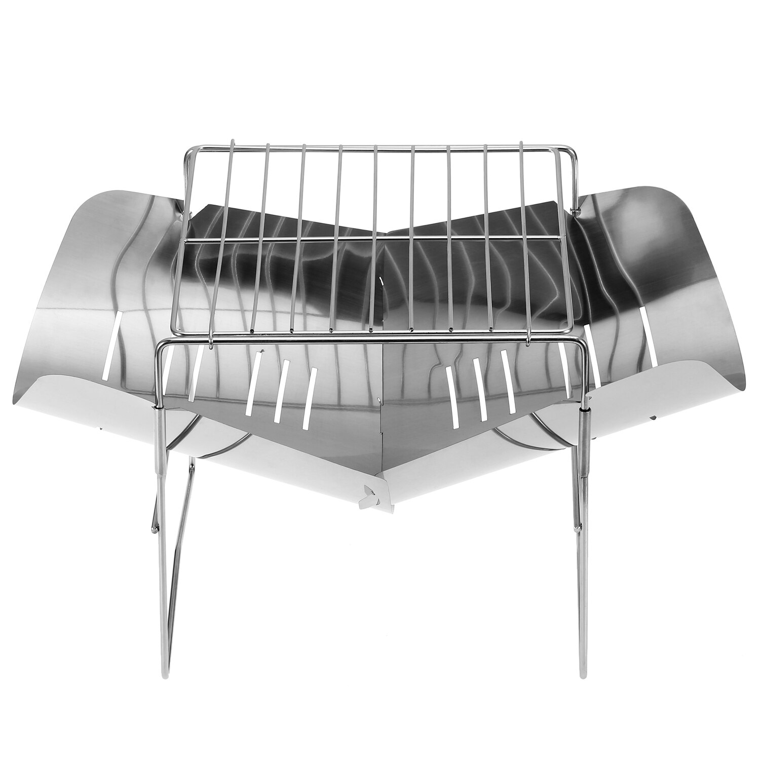 Camping Stove 2-in-1 Portable Folding Stainless Steel Barbecue Grill Camp Firepit Outdoor Camping Backpakcing Wood Burning Stove