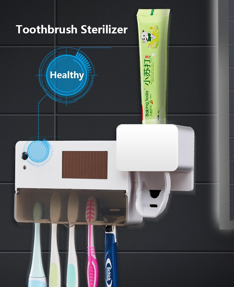 3 in 1 UV Light Ultraviolet Toothbrush Sterilizer Toothbrush Holder Automatic Toothpaste Squeezers Dispenser Home Bathroom Set