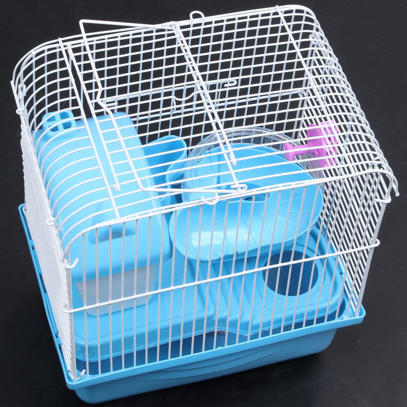 2 Floors Storey Hamster Cage Mouse house with slide disk spinning bottle