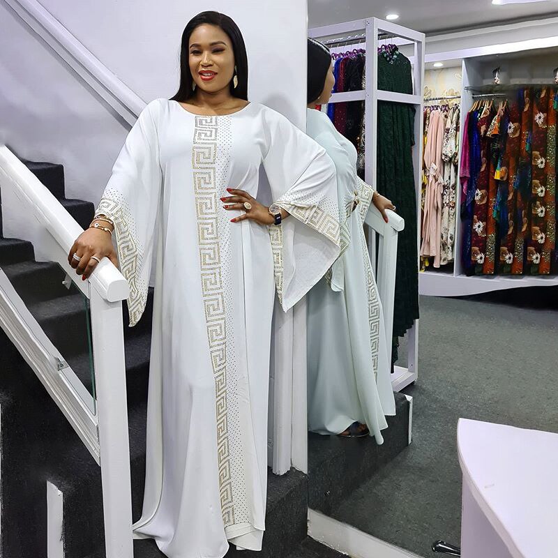 Dashiki Dress Silk Gold diamond Abaya Dubai Maxi Bazin African Vintage Long Sleeve Robe Gowns Africa Sexy Lady Party