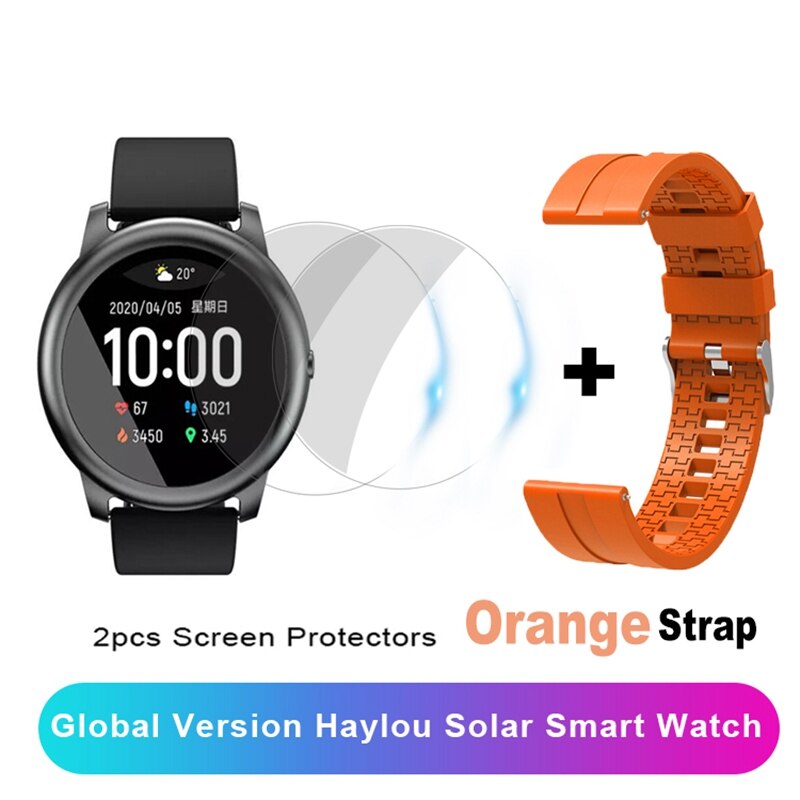 Xiaomi Haylou Solar Smart Watch IP68 Waterproof Heart Rate Sleep Monitor Pedometer Multiple Sport Watch For Android iOS: Add 2Film Orange