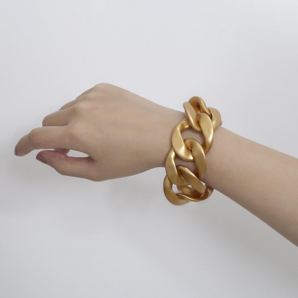 Fflacell Grote Matte Gouden Metalen Ketting Armband Overdreven Hip Hop Casual Persoonlijkheid Punk Dikke Chunky Armband Party