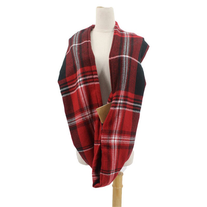 foulard à carreaux en sergé avec poche Convertible voyage foulard de tête pour femme châle caché poche à glissière infini voyage hiver écharpes