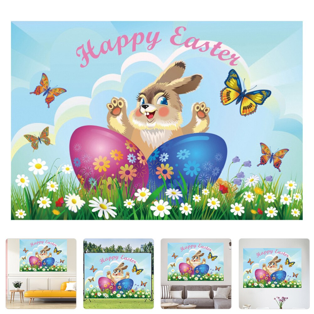 1Pc Cartoon Bunny Photo Background Easter Eggs Wall Backdrop for Photography: Assorted Color 2