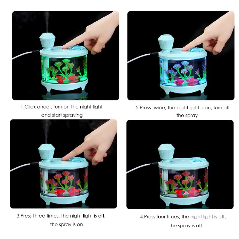 Beautiful Fishtank Humidifier 460ml large Capacity USB Diffuser Home Office Desktop Colorful Soft Night Light Air Humidifier