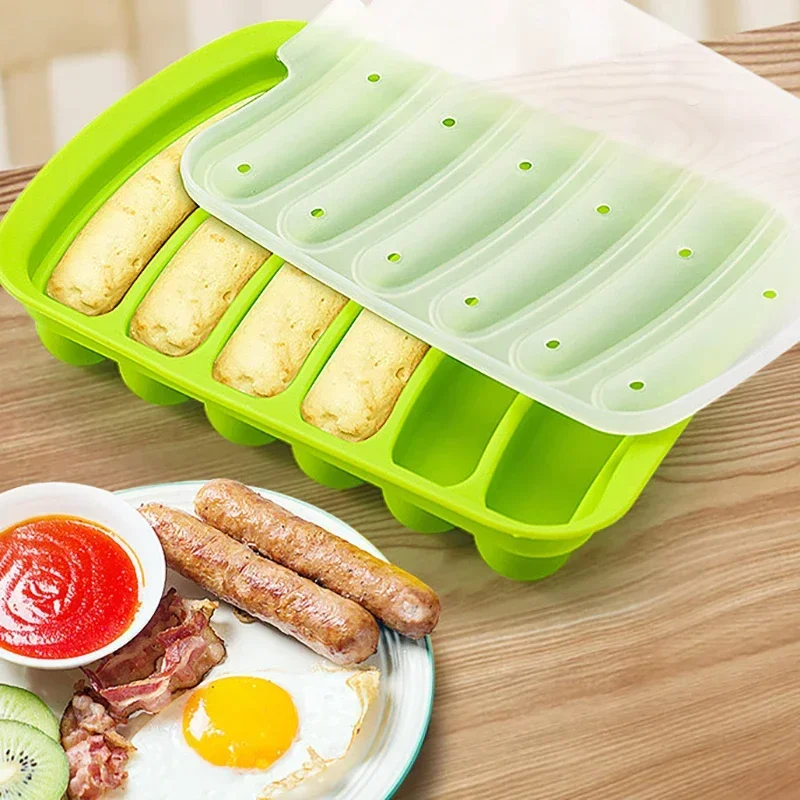 6 Grids Sausage Maker Mould Silicone DIY Ham Dog Making Moulds With Lid Kitchen Household Sausages Cake Baking Tools Molds