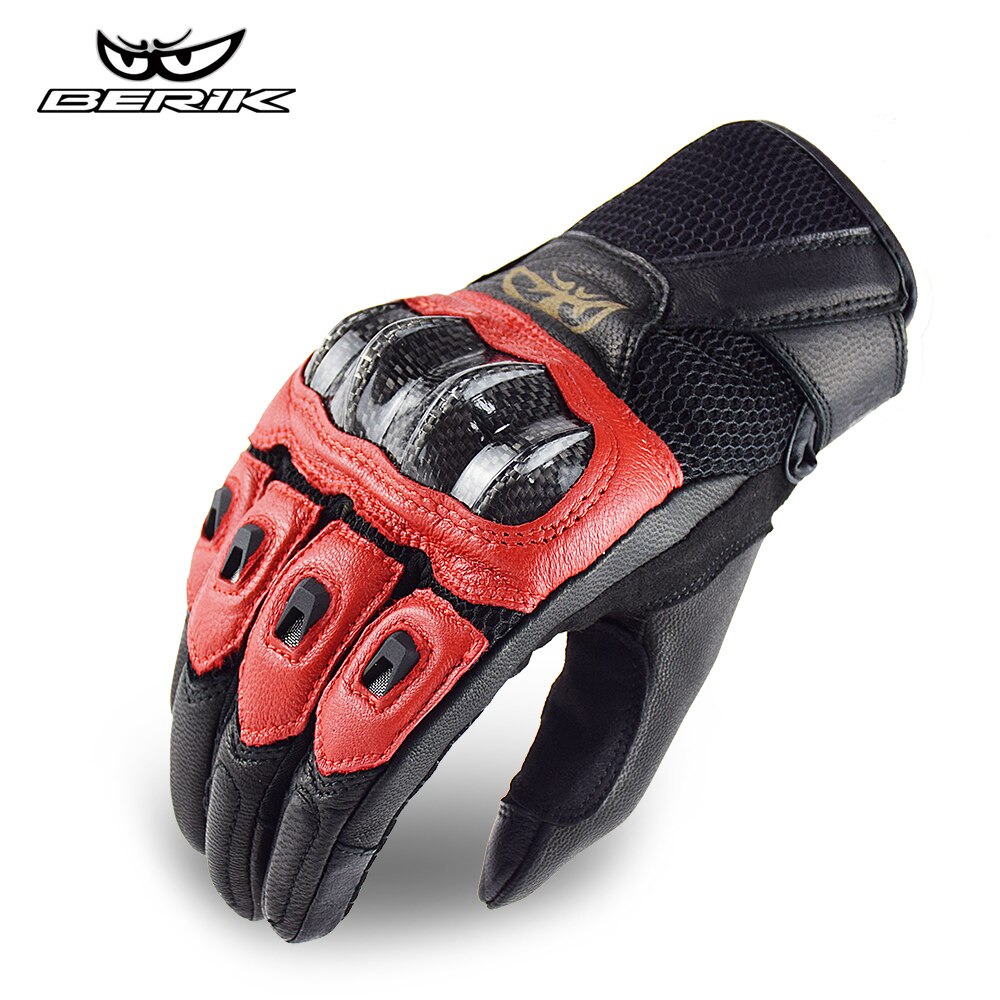 BERIK – gants de Moto en cuir pour hommes, classiques rétro, gants de protection en coque de carbone, gants de Motocross: Red / M