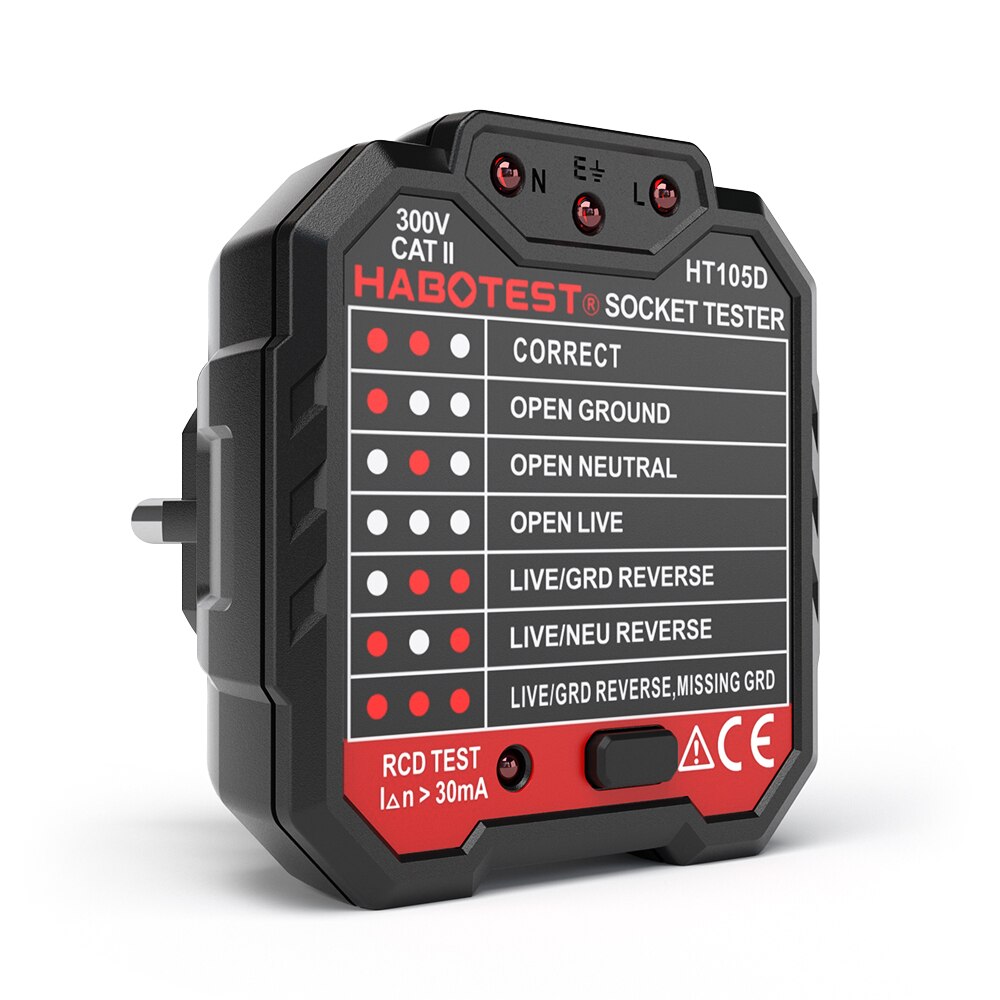 HABOTEST HT105D Advanced RCD Electric Socket Tester Circuit Line detector &amp; Wall Plug Breaker for Finder Electric Leakage Test